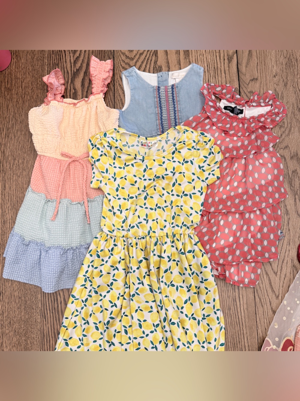 Girls Summer Dress Lot Of 4 Sz 2T/3T EUC Lemon Seersucker Layers Embroidered TT